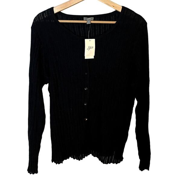 J. Jill Sweaters - NWT J. Jill Black Ribbed Lightweight Knit Cardigan Sweater | Size Large Petite